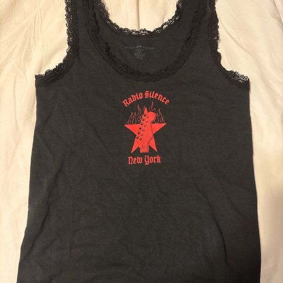 Brandy Melville Black and Red Radio Silence Graphic Tank Top - Picture 2 of 3